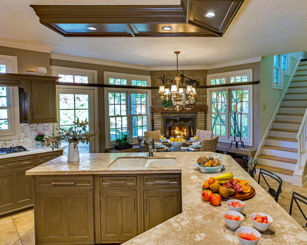 country kitchen with fireplace
